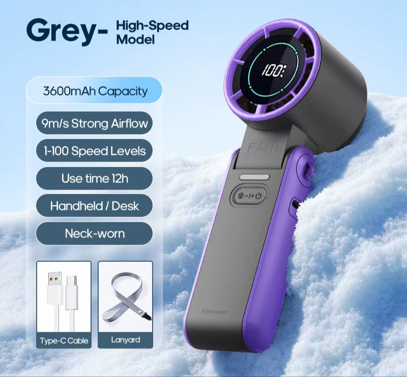 Outdoor Foldable Portable Handheld Fan Mini Cooling Rechargeable 3600Mah 100-Level Free Control High Speed Turbo Fan