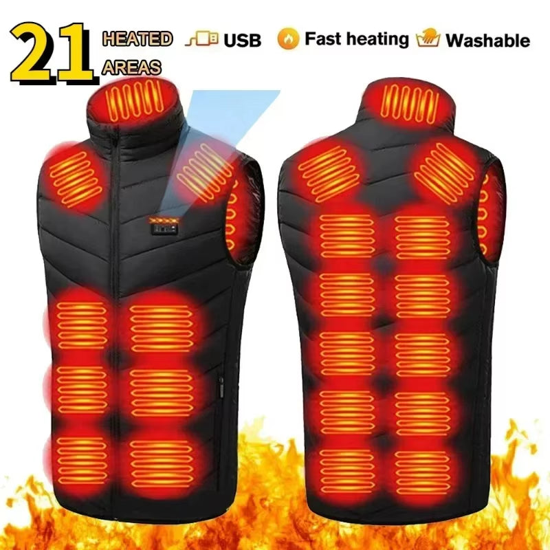 21 Zone Heating Vest Mens USB Infrared Thermal Jacket Smart Heated Clothes New Winter Cold-Proof Thick Sleeveless Coat Hiking