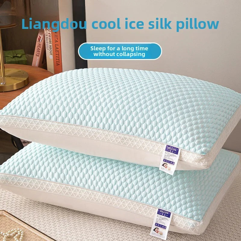 1PC Summer Cooling Ice Silk Pillow Breathable Mesh Edges 3D Ergonomic Cervical Support Pillow Core for Home Hotel 2025 New