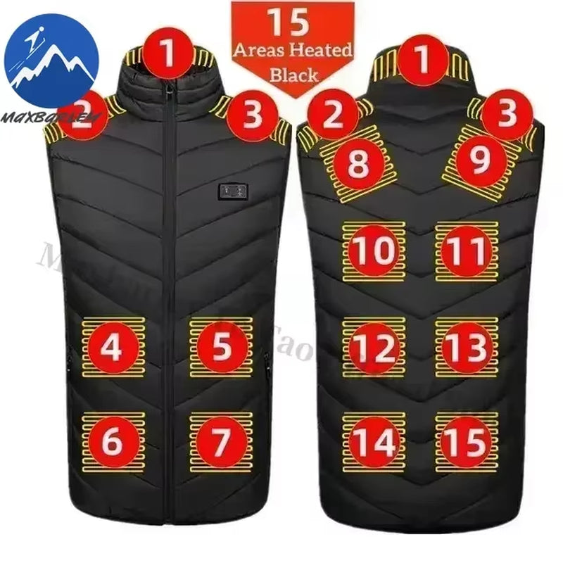 21 Zone Heating Vest Mens USB Infrared Thermal Jacket Smart Heated Clothes New Winter Cold-Proof Thick Sleeveless Coat Hiking