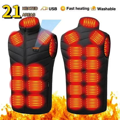 21 Zone Heating Vest Mens USB Infrared Thermal Jacket Smart Heated Clothes New Winter Cold-Proof Thick Sleeveless Coat Hiking