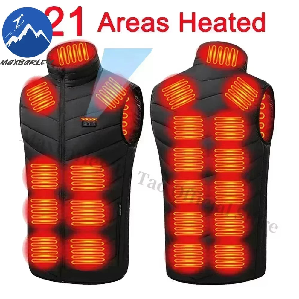 21 Zone Heating Vest Mens USB Infrared Thermal Jacket Smart Heated Clothes New Winter Cold-Proof Thick Sleeveless Coat Hiking