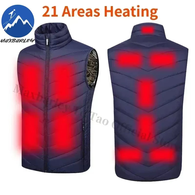 21 Zone Heating Vest Mens USB Infrared Thermal Jacket Smart Heated Clothes New Winter Cold-Proof Thick Sleeveless Coat Hiking