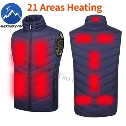 21 Zone Heating Vest Mens USB Infrared Thermal Jacket Smart Heated Clothes New Winter Cold-Proof Thick Sleeveless Coat Hiking
