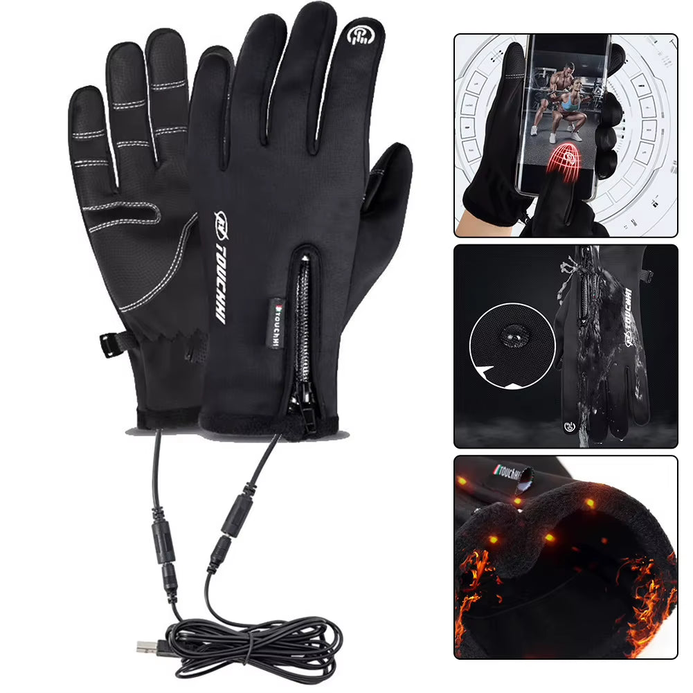 USB Touch Screen Gloves Electric Heated Hand Warmer Winter Warm Electric Heated Gloves Heated Motorcycle Gloves for Women Men