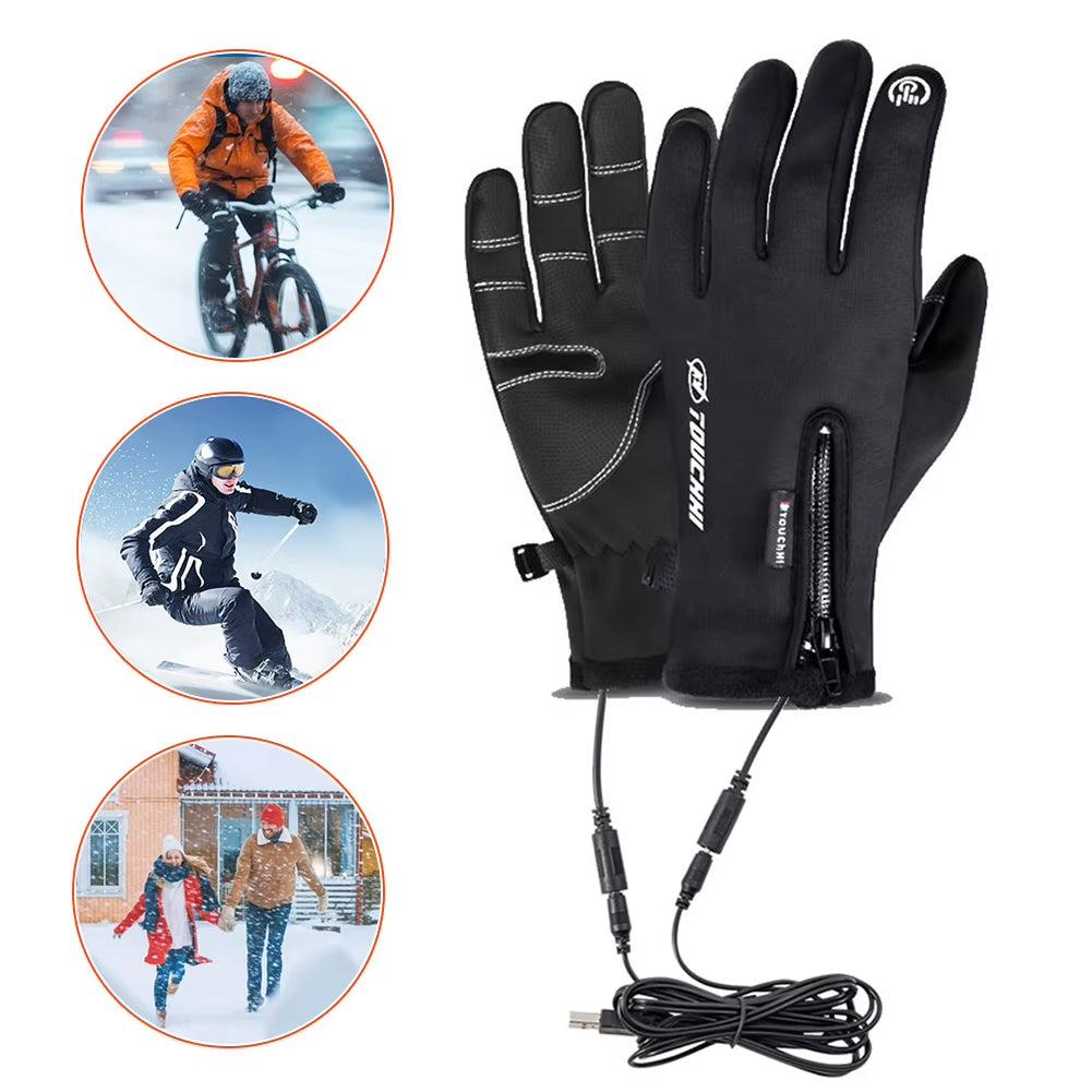 USB Touch Screen Gloves Electric Heated Hand Warmer Winter Warm Electric Heated Gloves Heated Motorcycle Gloves for Women Men