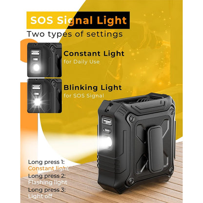 Portable Waist Fan with 5-Speed Settings Dual-Sided Clip on Wearable Belt Personal Fan for 8000Mah Flashlight as Power Bank