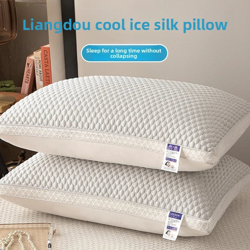 1PC Summer Cooling Ice Silk Pillow Breathable Mesh Edges 3D Ergonomic Cervical Support Pillow Core for Home Hotel 2025 New