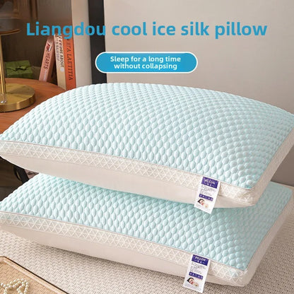 1PC Summer Cooling Ice Silk Pillow Breathable Mesh Edges 3D Ergonomic Cervical Support Pillow Core for Home Hotel 2025 New