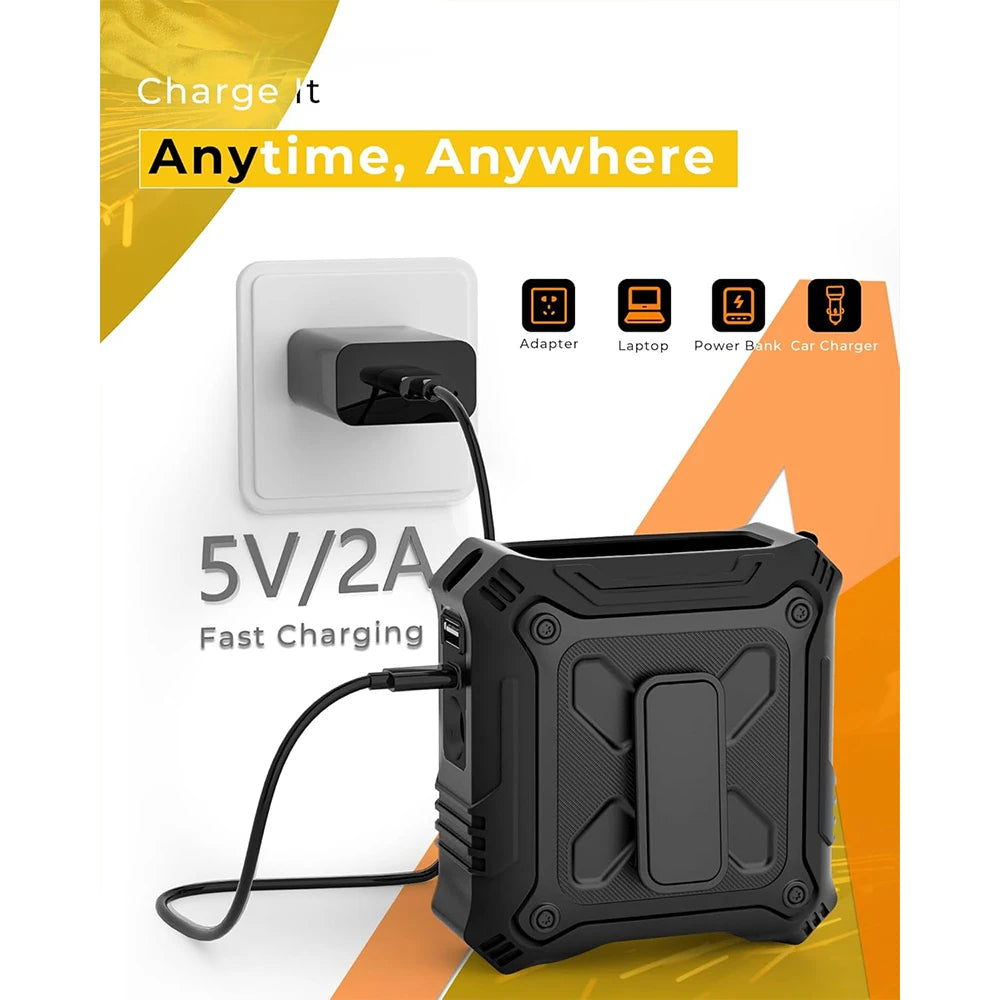 Portable Waist Fan with 5-Speed Settings Dual-Sided Clip on Wearable Belt Personal Fan for 8000Mah Flashlight as Power Bank