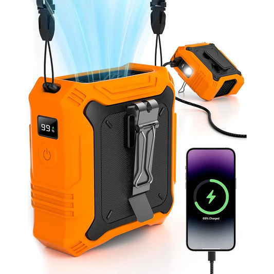 Portable Waist Fan with 5-Speed Settings Dual-Sided Clip on Wearable Belt Personal Fan for 8000Mah Flashlight as Power Bank